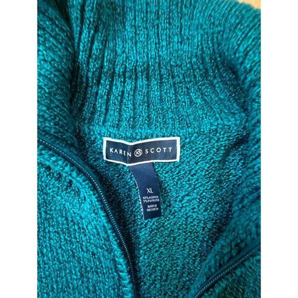 NWT! Karen Scott 1/4 Zip Pull Over Sweater. Soft think. Shimmer. Teal. Size XL - Picture 3 of 7
